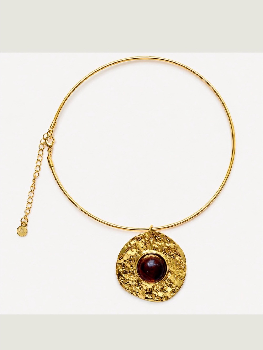 Mayamar 18k Gold-Plated Torque Choker Necklace W/Round Pendant &Red Cabochon NWT